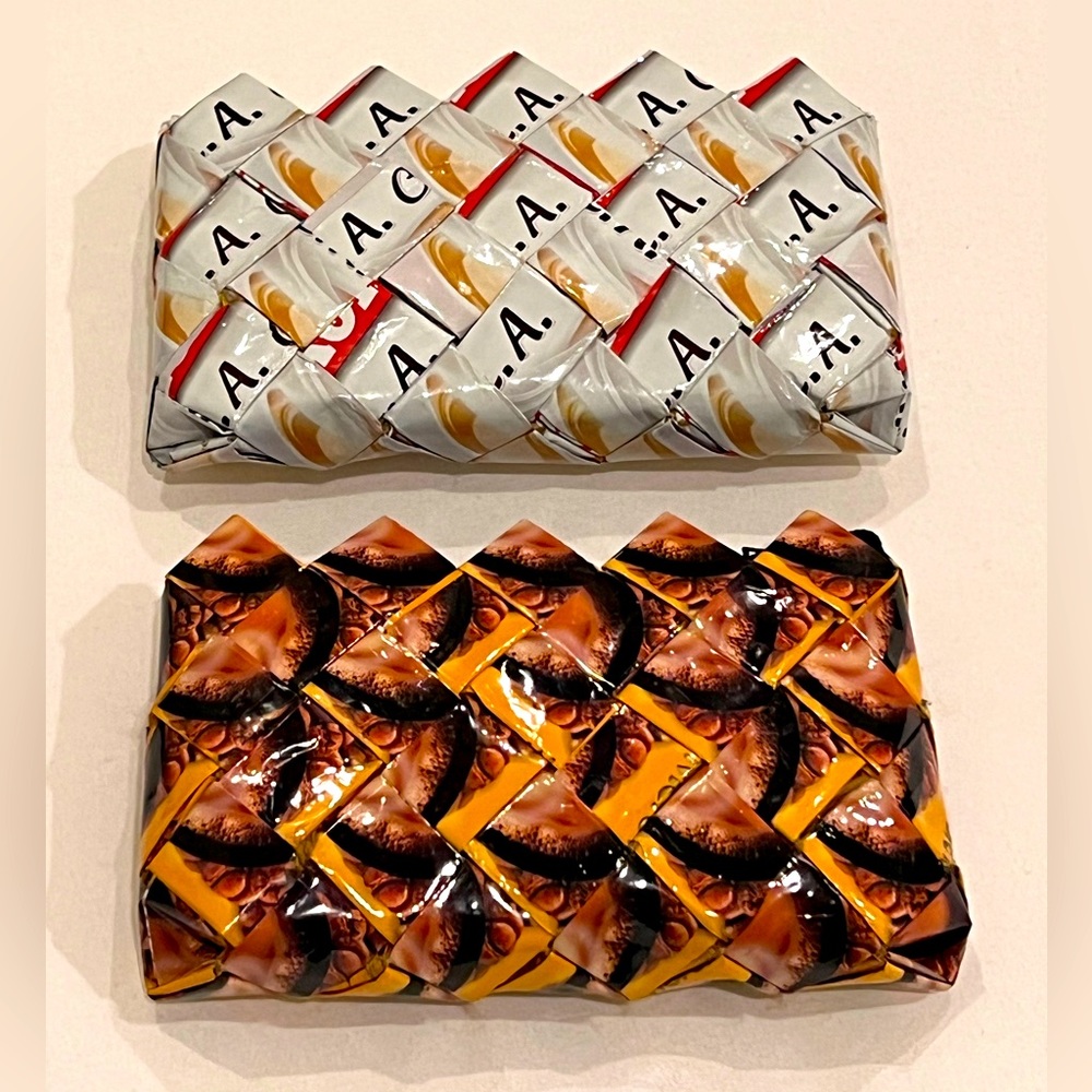 NWOT Set of 2 Handmade Snack Coffee Candy Wrapper Zip Coin Purse Wallet Origami